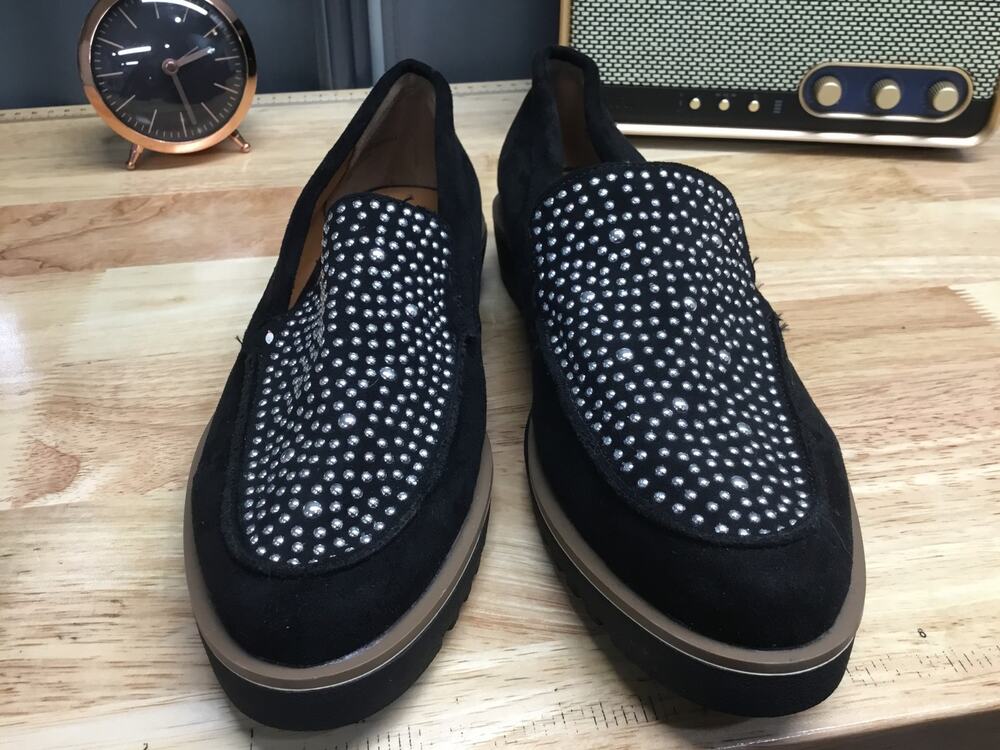 Anne Klein Dorsey Women's 7 Black Fabric Studded Slip-On Round Toe Loafer Flats